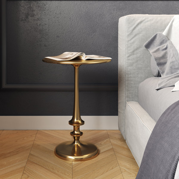 House of Hampton® Iron Pedestal Side Table with Antiqued Brass